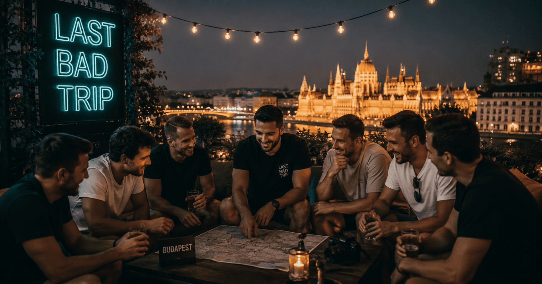 Group of friends on a rooftop in Budapest